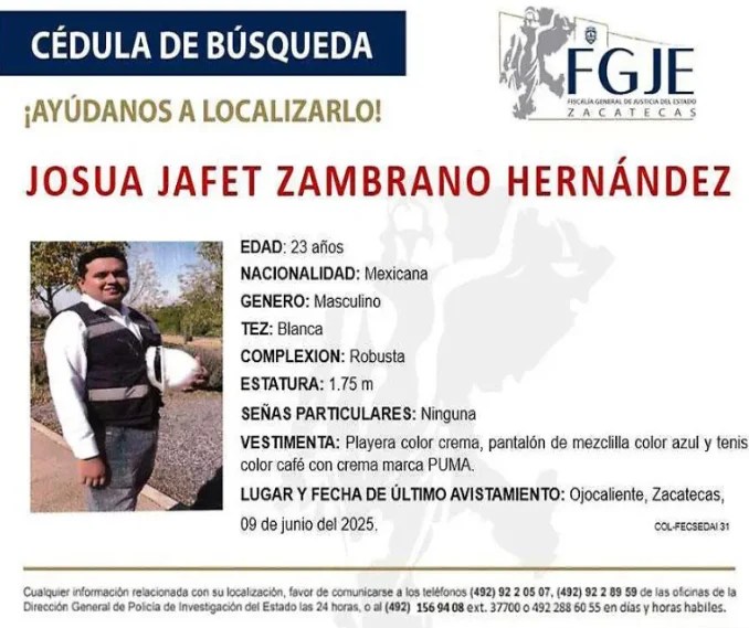 Continúa la búsqueda de Joshua Zambrano.