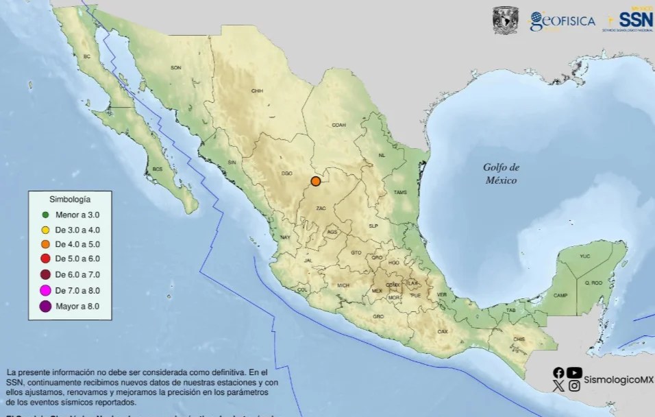 Sismo en Juan Aldama, Zacatecas.