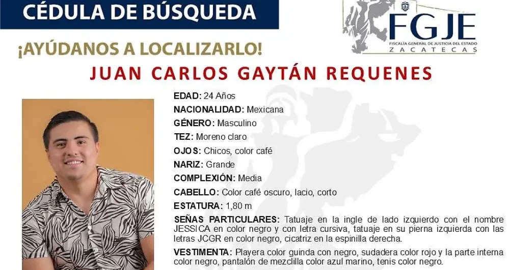 Juan Carlos Gaytán Requenes se encuentra desaparecido.