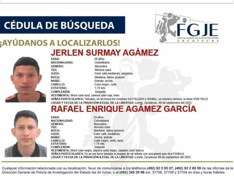 Los hermanos colombianos desaparecidos en Zacatecas.